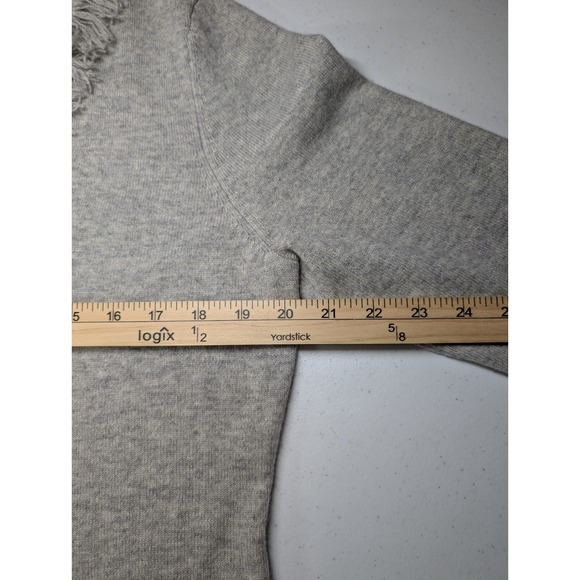 Peck & Peck  100% Pure Cashmere Cardigan Sweater Women's Large Fringe 2 Ply Gray - Picture 9 of 10